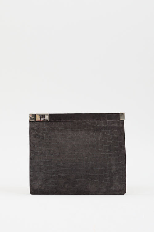 Maison Margiela Dark Brown Embossed Suede Clutch