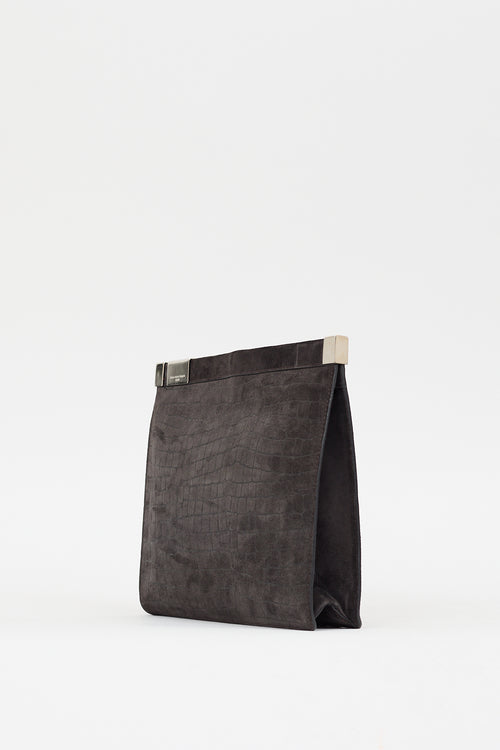 Maison Margiela Dark Brown Embossed Suede Clutch