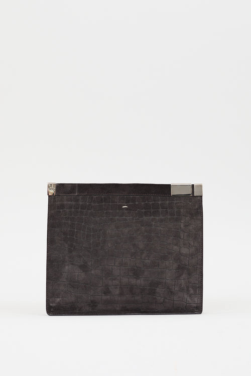 Maison Margiela Dark Brown Embossed Suede Clutch