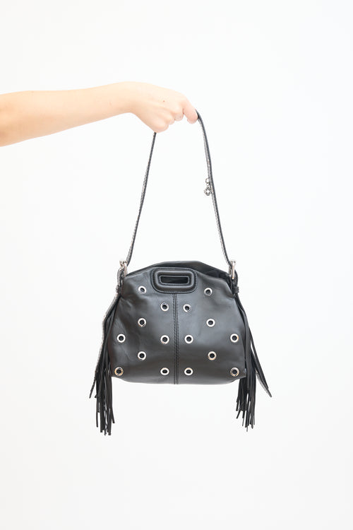 Maje Black Leather Grommet Embellished Crossbody Bag