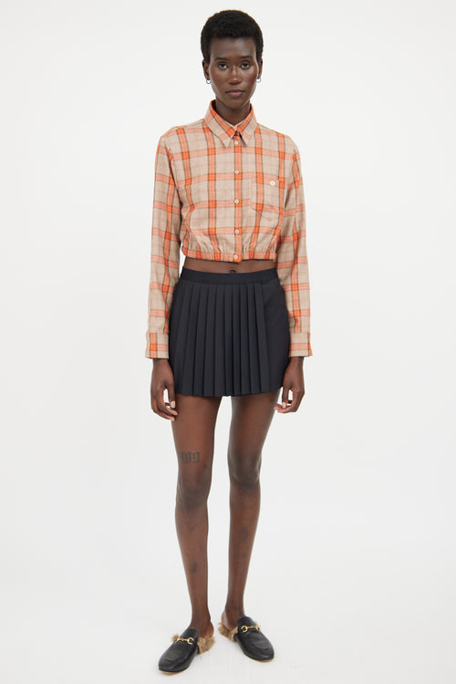 Maje Beige & Orange Plaid Cropped Shirt