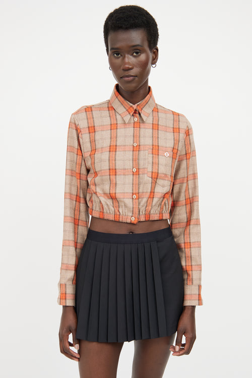 Maje Beige & Orange Plaid Cropped Shirt