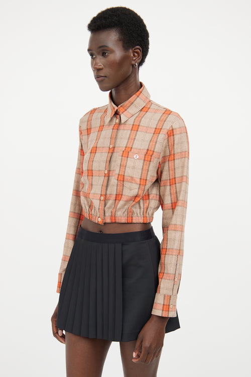 Maje Beige & Orange Plaid Cropped Shirt