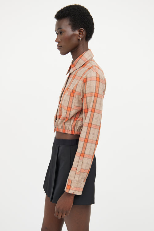 Maje Beige & Orange Plaid Cropped Shirt