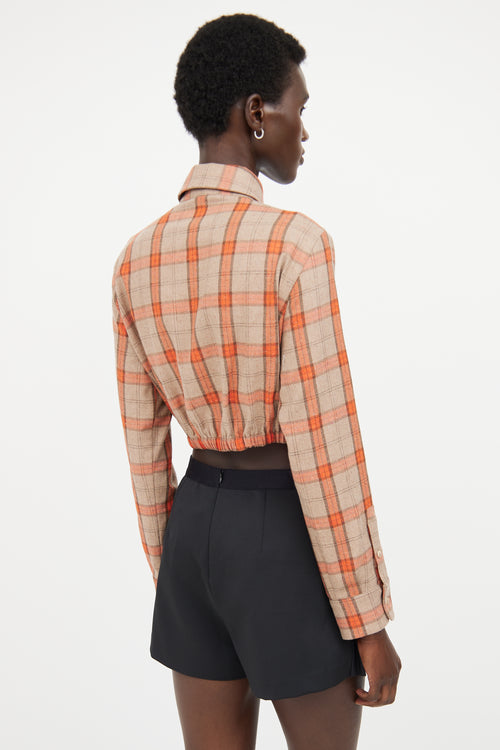 Maje Beige & Orange Plaid Cropped Shirt