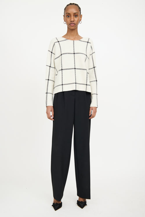 Maje Cream & Black Wool Knit Plaid Sweater