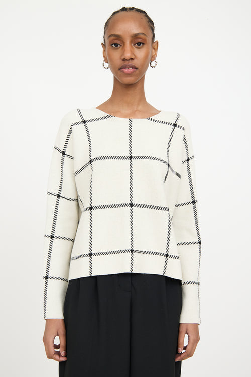 Maje Cream & Black Wool Knit Plaid Sweater