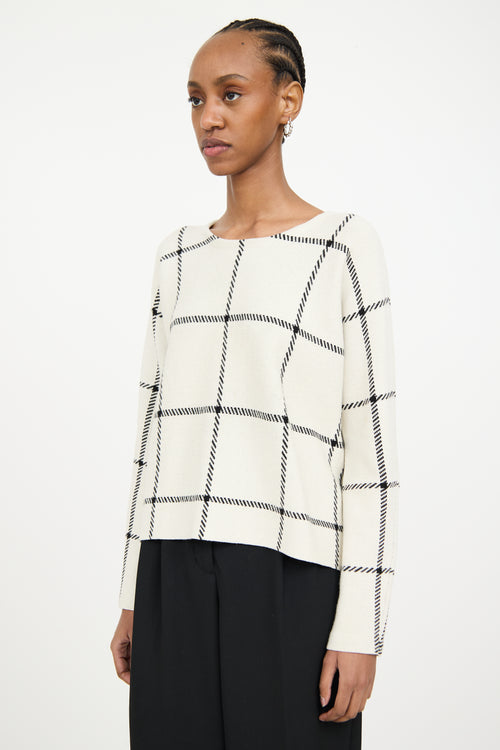 Maje Cream & Black Wool Knit Plaid Sweater