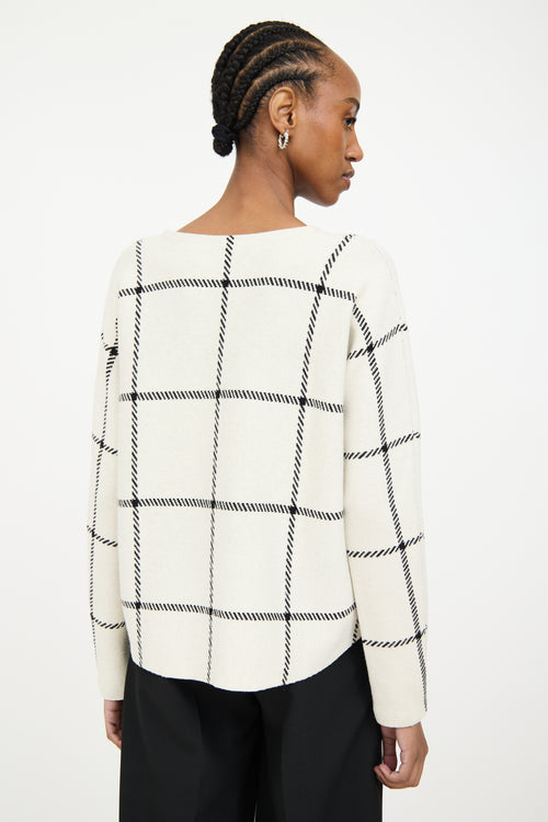 Maje Cream & Black Wool Knit Plaid Sweater