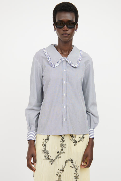 Maje White & Multicolour Striped Ruffled Shirt