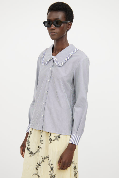 Maje White & Multicolour Striped Ruffled Shirt