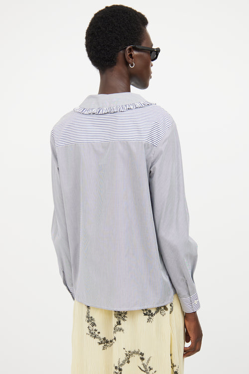 Maje White & Multicolour Striped Ruffled Shirt