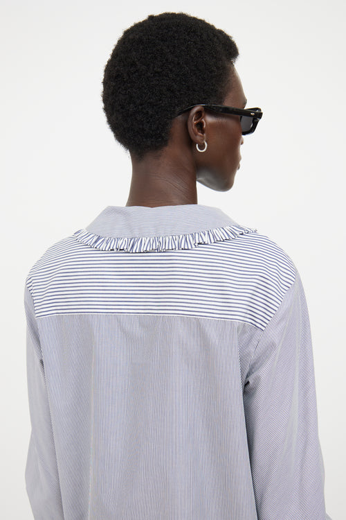 Maje White & Multicolour Striped Ruffled Shirt