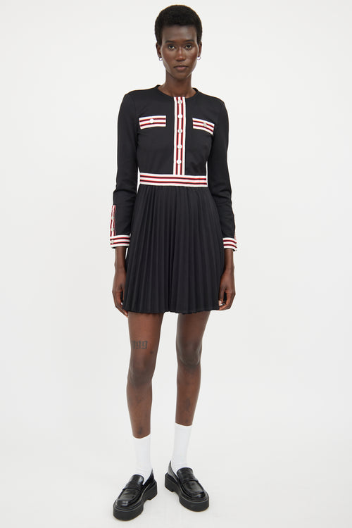 Maje Black & Multicolour Pleated Striped Dress