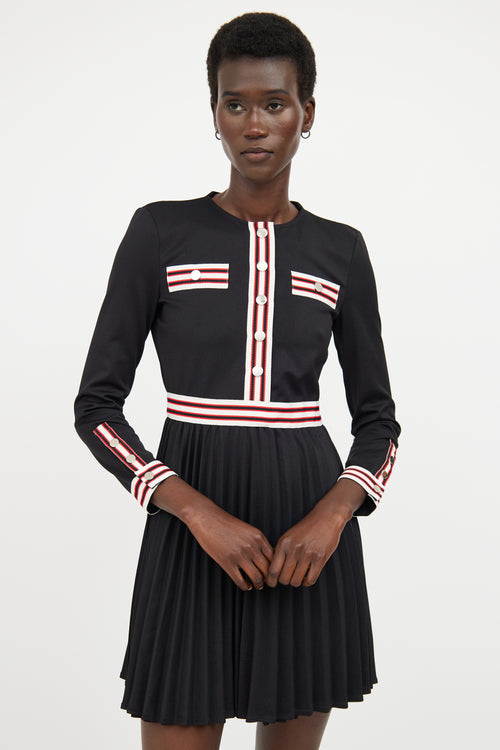 Maje Black & Multicolour Pleated Striped Dress