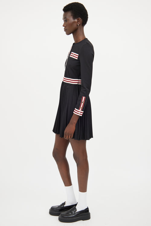 Maje Black & Multicolour Pleated Striped Dress