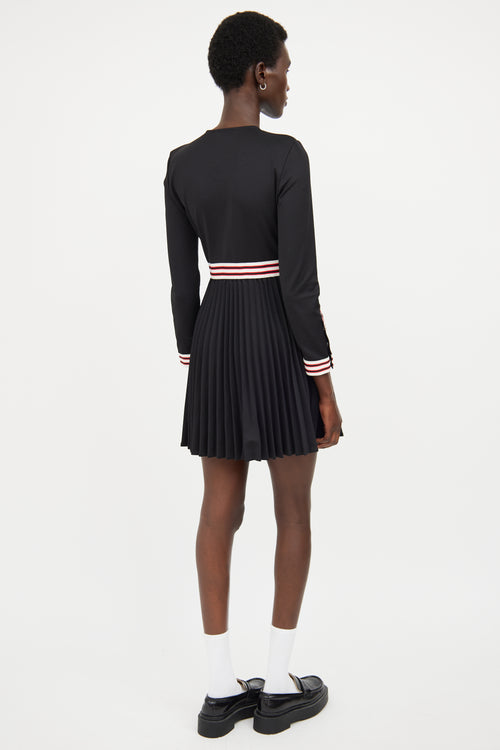 Maje Black & Multicolour Pleated Striped Dress