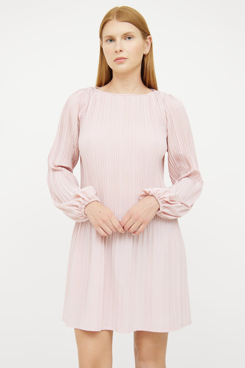 Maje Pink Pleat Cuffed Long Sleeve Midi Dress