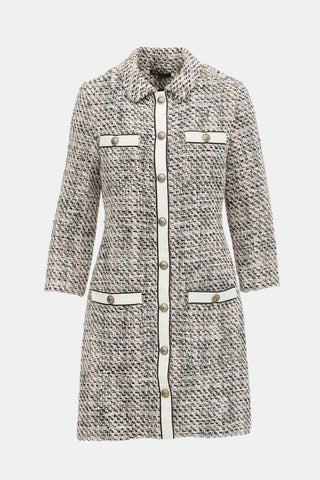 Maje Metallic Tweed Button Up Dress