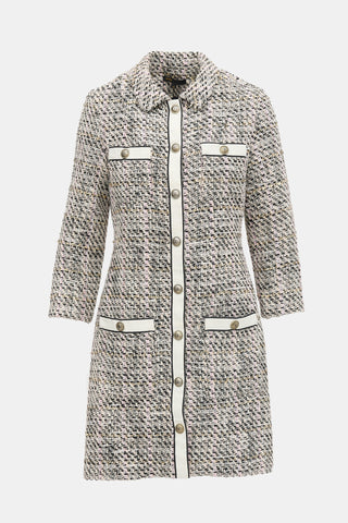 Maje Metallic Tweed Button Up Dress