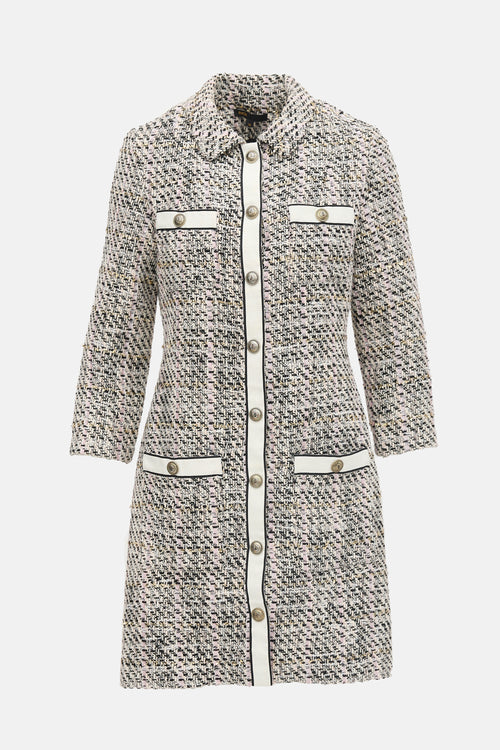 Maje Metallic Tweed Button Up Dress