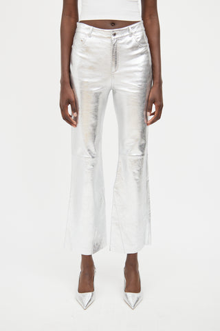 Maje Silver Leather Wide Leg Trouser