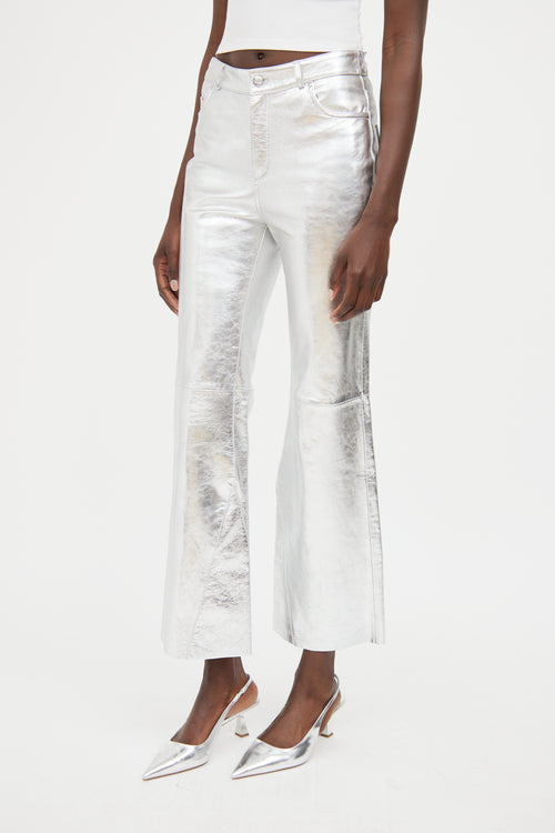 Maje Silver Leather Wide Leg Trouser