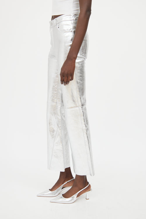 Maje Silver Leather Wide Leg Trouser