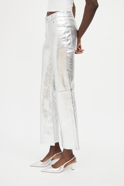 Maje Silver Leather Wide Leg Trouser