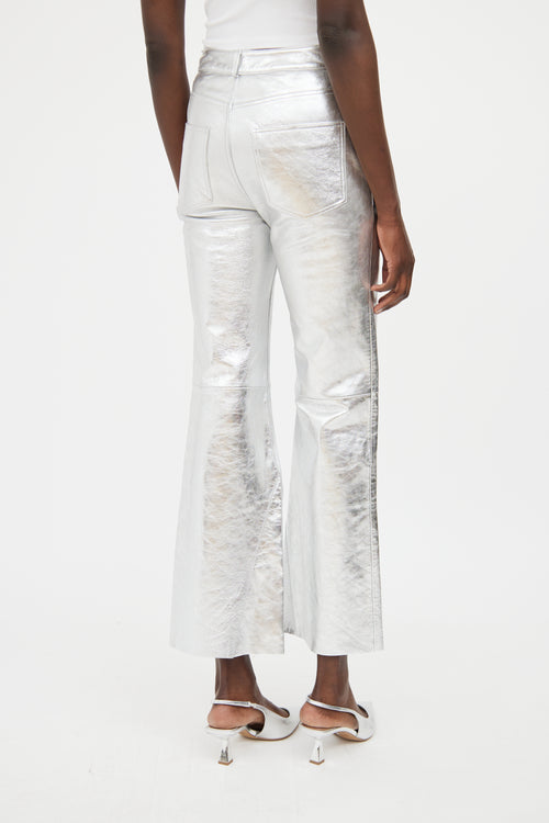 Maje Silver Leather Wide Leg Trouser