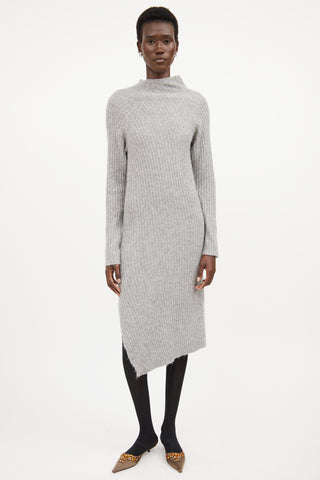 By Marlene Birger Grey Ribbed Knit Mock Neck Sweater Dress