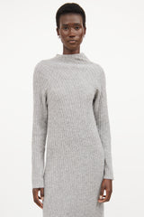 By Marlene Birger Grey Ribbed Knit Mock Neck Sweater Dress