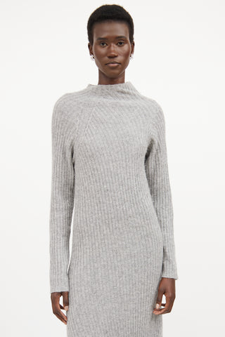 By Marlene Birger Grey Ribbed Knit Mock Neck Sweater Dress