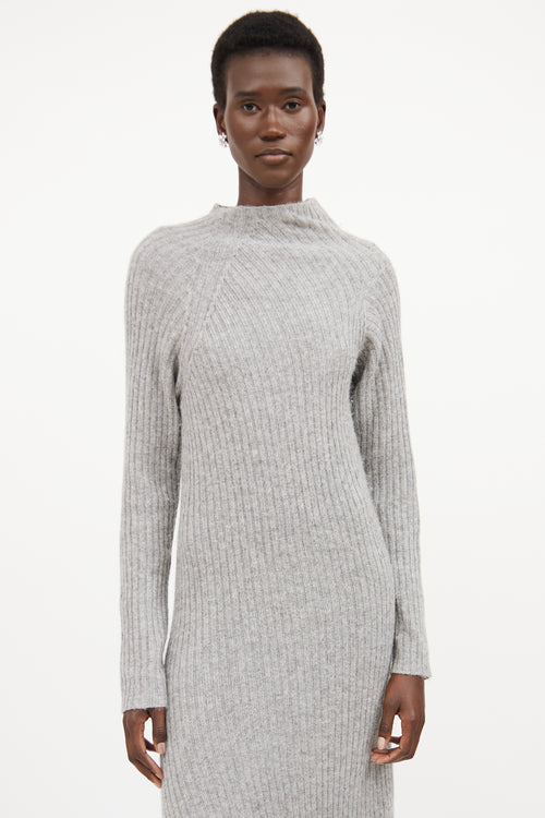 By Marlene Birger Grey Ribbed Knit Mock Neck Sweater Dress