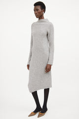 By Marlene Birger Grey Ribbed Knit Mock Neck Sweater Dress