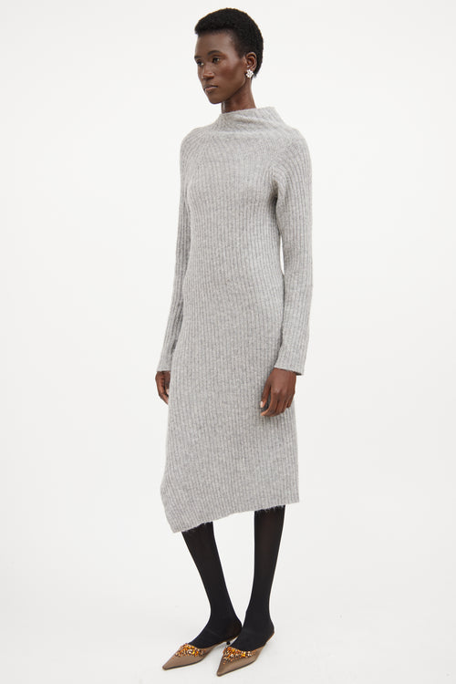 By Marlene Birger Grey Ribbed Knit Mock Neck Sweater Dress