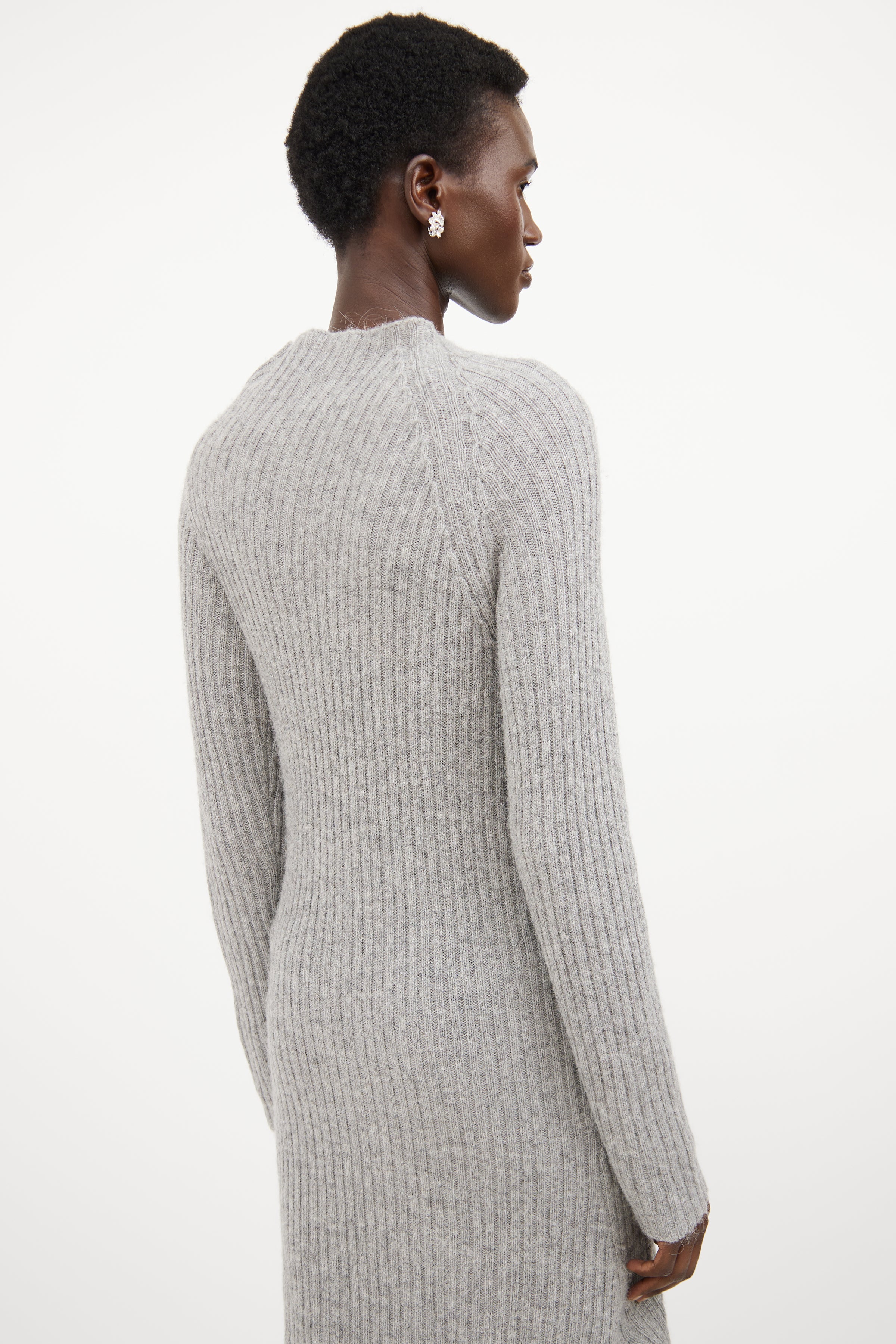 By Malene Birger // Grey Ribbed Knit Mock Neck Sweater Dress VSP Consignment By Malene Birger // Grey Ribbed Knit Mock Neck Sweater Dress VSP Consignment