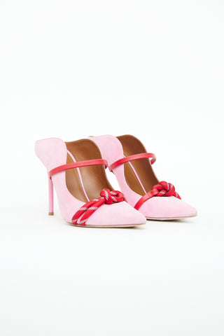 Malone Souliers Pink & Red Suede Rope Mule