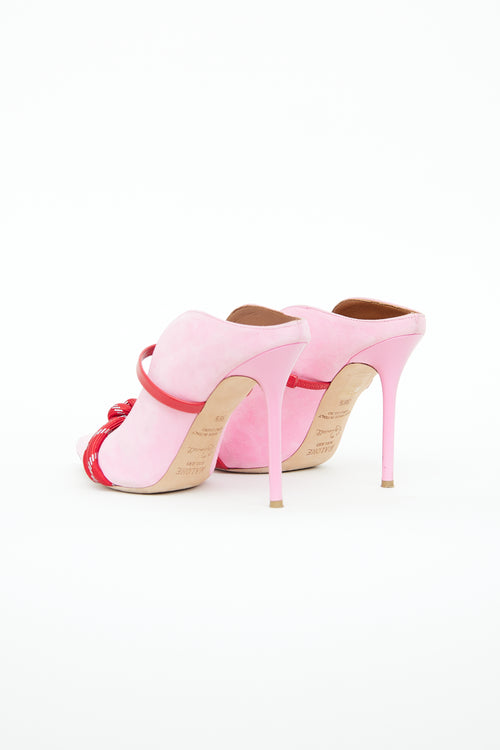 Malone Souliers Pink & Red Suede Rope Mule
