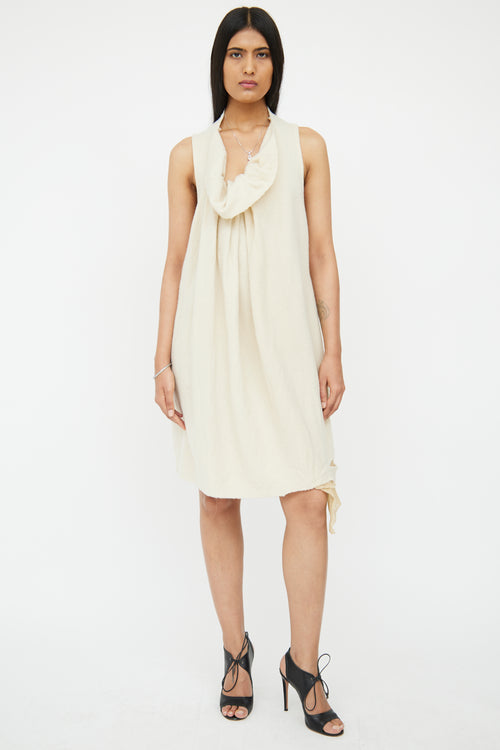 Mandula Cream Boiled Wool Drape Dress