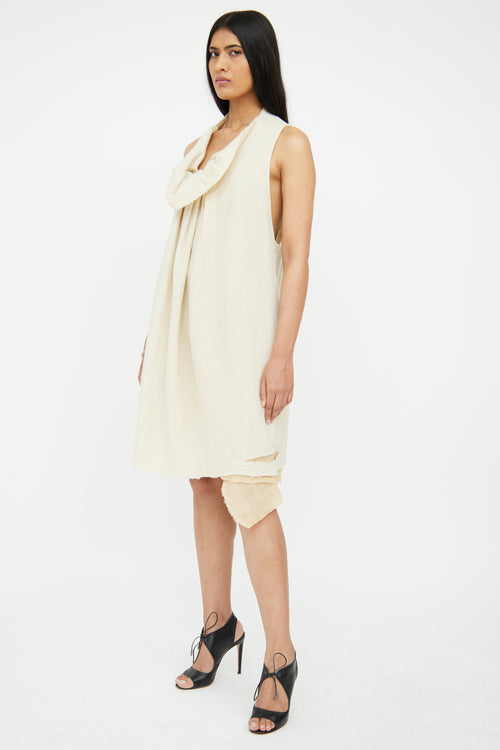 Mandula Cream Boiled Wool Drape Dress