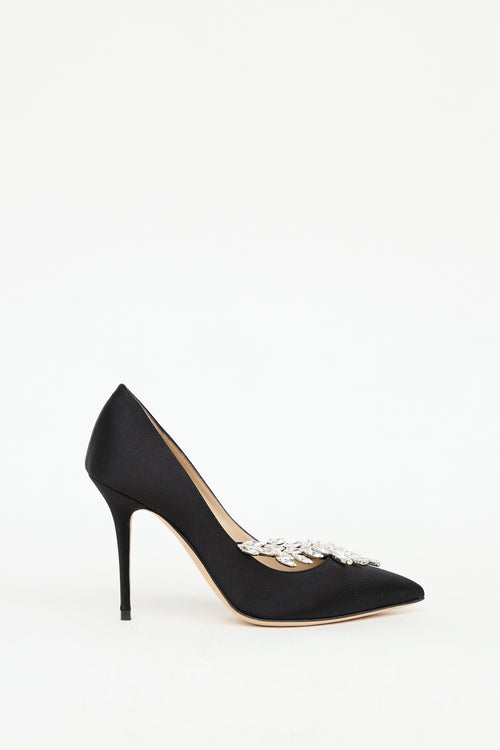 Manolo Blahnik Black Satin & Crystal Nadira Pump