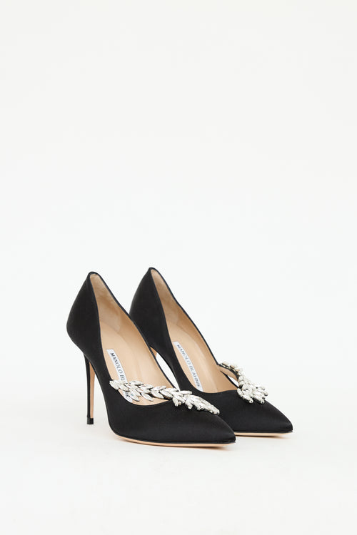 Manolo Blahnik Black Satin & Crystal Nadira Pump
