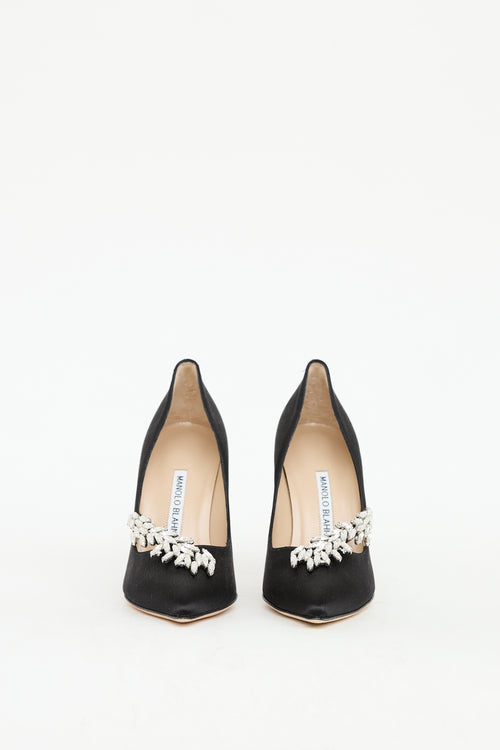 Manolo Blahnik Black Satin & Crystal Nadira Pump