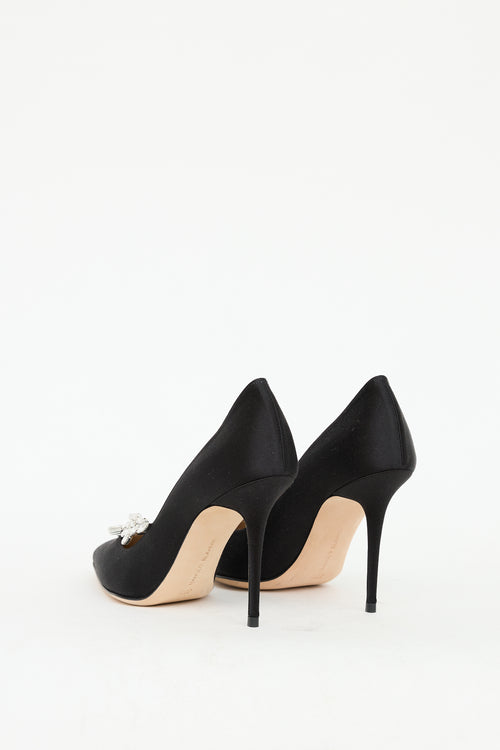 Manolo Blahnik Black Satin & Crystal Nadira Pump