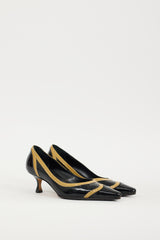 Manolo Blahnik Black & Beige Patent Leather Brogue Heel