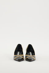 Manolo Blahnik Black & Beige Patent Leather Brogue Heel