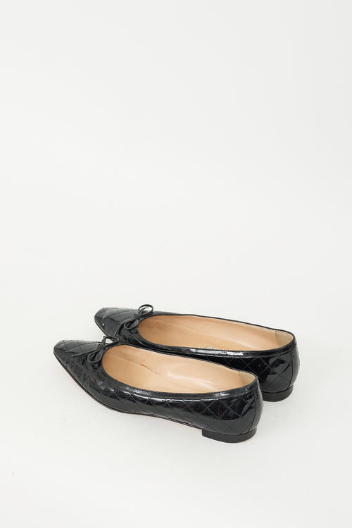 Manolo Blahnik Black Quilted Patent Ballet Flat