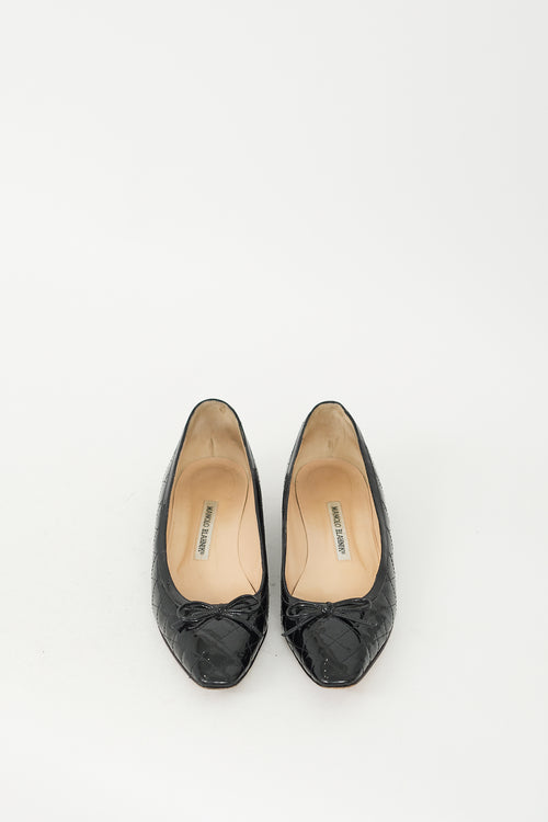 Manolo Blahnik Black Quilted Patent Ballet Flat