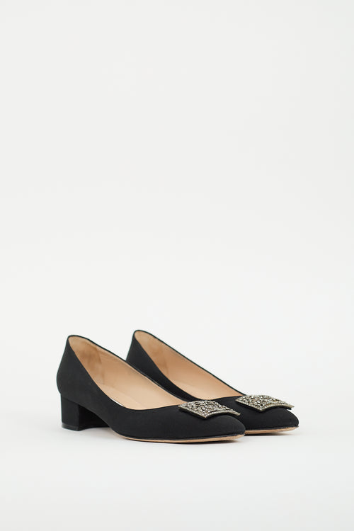 Manolo Blahnik Black Satin Embellished Pump